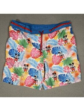 Disney Parks Mens Tropical Mickey Mouse Lined Swim Trunks Shorts XL Floral